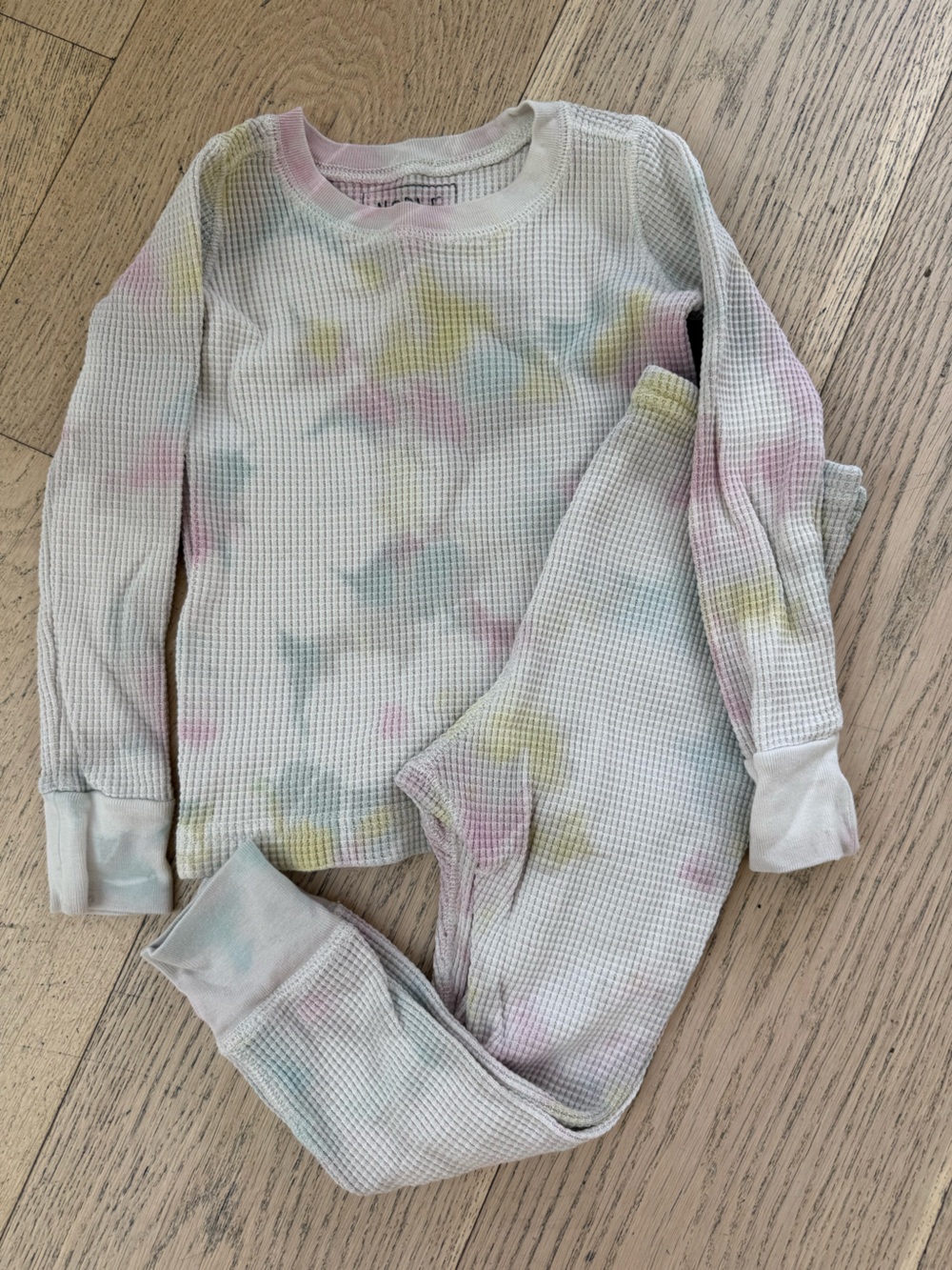 Kids Tie-Dye Waffle Knit Pajama Set - Pastel Multi